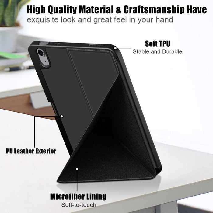 For iPad 10th Gen 10.9 Case Origami Stand PU Leather Tablet Case - Black - buy-cases