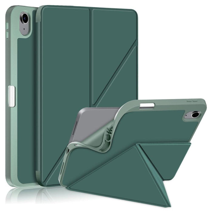 For iPad 10th Gen 10.9 Case Origami Stand PU Leather Tablet Case - Blackish Green - buy-cases