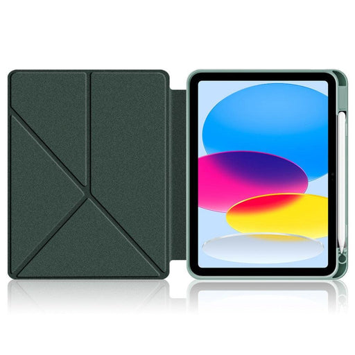 For iPad 10th Gen 10.9 Case Origami Stand PU Leather Tablet Case - Blackish Green - buy-cases