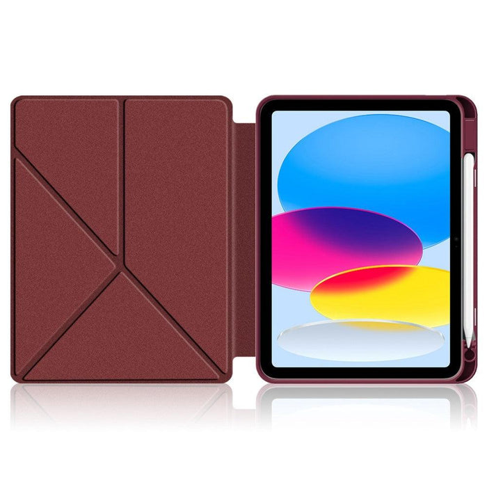 For iPad 10th Gen 10.9 Case Origami Stand PU Leather Tablet Case Auto Wake / Sleep Pen Slot Protective Cover - Wine Red - buy-cases