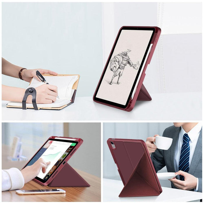 For iPad 10th Gen 10.9 Case Origami Stand PU Leather Tablet Case Auto Wake / Sleep Pen Slot Protective Cover - Wine Red - buy-cases