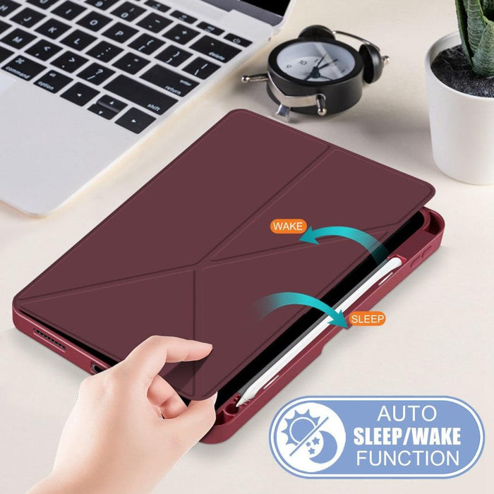 For iPad 10th Gen 10.9 Case Origami Stand PU Leather Tablet Case Auto Wake / Sleep Pen Slot Protective Cover - Wine Red - buy-cases