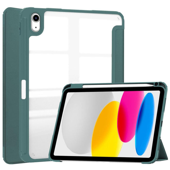 For iPad 10th Gen 10.9 Case Shockproof Tablet Case PU Leather - Blackish Green - buy-cases