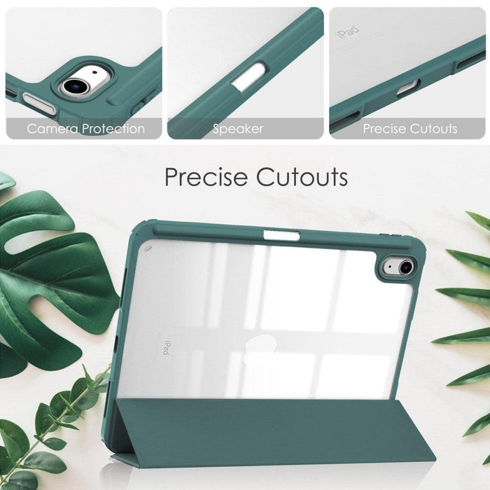 For iPad 10th Gen 10.9 Case Shockproof Tablet Case PU Leather - Blackish Green - buy-cases