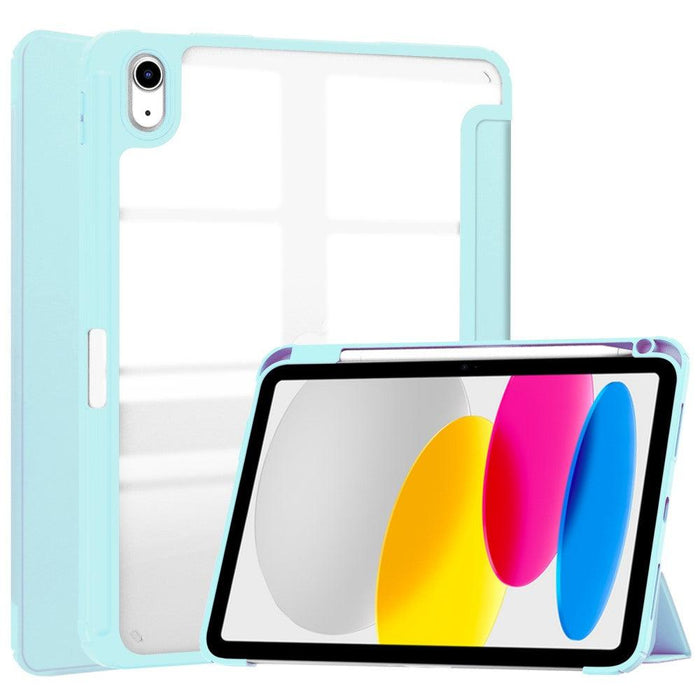 For iPad 10th Gen 10.9 Case Shockproof Tablet Case PU Leather + TPU + Acrylic Anti-Drop Protective Cover with Stand / Pen Slot - Sky Blue - buy-cases