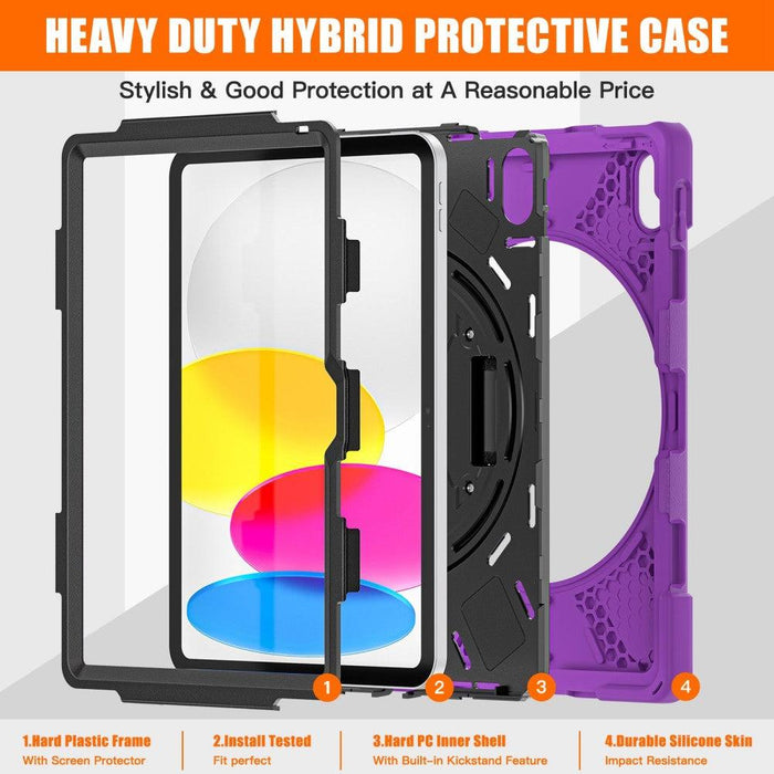 For iPad 10th Gen 10.9 Case Kickstand PC + Silicone Tablet Case - Purple - buy-cases