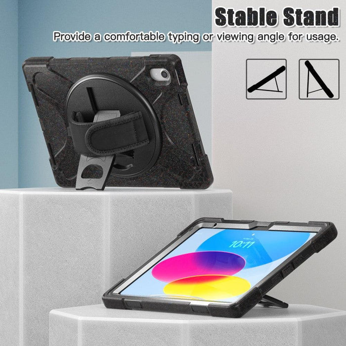 For iPad 10th Gen 10.9 Case Kickstand PC + Silicone Tablet Case - Dark Black - buy-cases