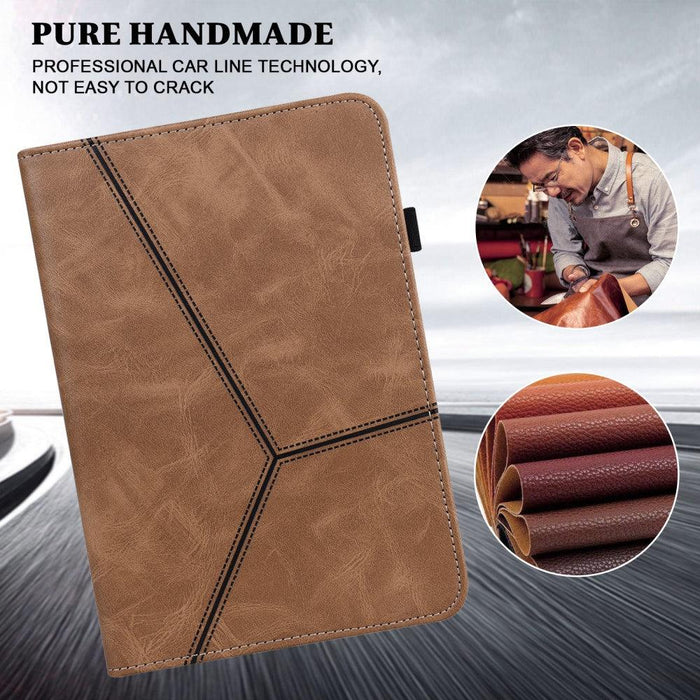 For Lenovo Tab P11 Gen 2 11.5 tb350fu case Line Imprinted Leather Protective Tablet Cover Stand - Brown - buy-cases