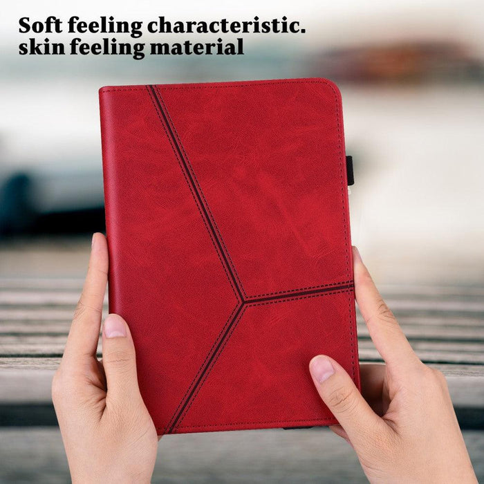 For Samsung Galaxy Tab A9 plus 11 case PU Leather Line Imprinted Tablet Cover with Card Slots - Red - buy-cases