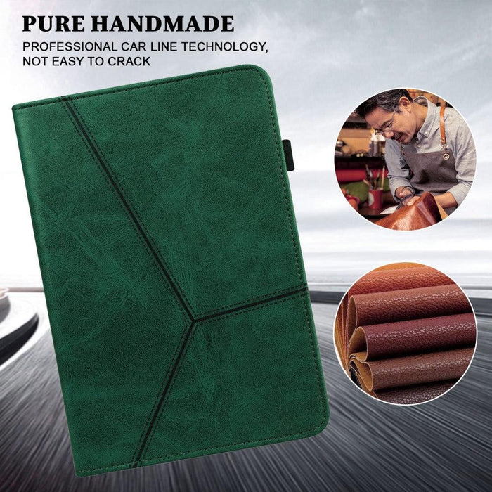 For Samsung Galaxy Tab A9 plus 11 case PU Leather Line Imprinted Tablet Cover with Card Slots - Green - buy-cases