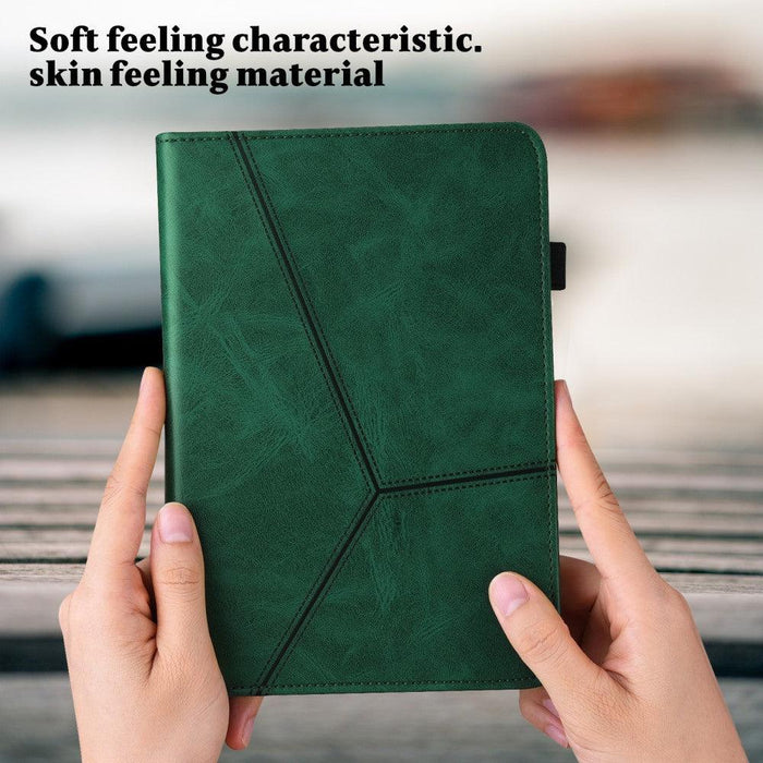 For Samsung Galaxy Tab A9 plus 11 case PU Leather Line Imprinted Tablet Cover with Card Slots - Green - buy-cases