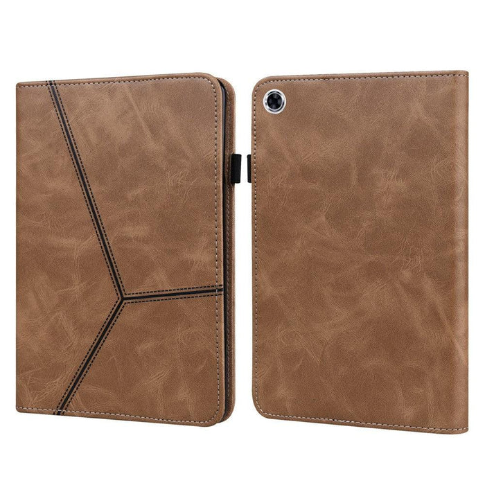 For Samsung Galaxy Tab A9 plus 11 case PU Leather Line Imprinted Tablet Cover with Card Slots - Brown - buy-cases