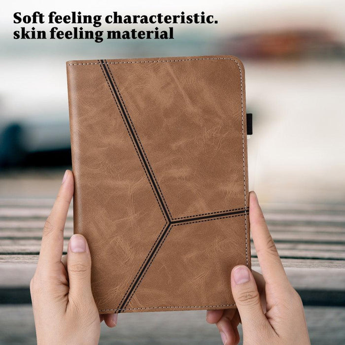 For Samsung Galaxy Tab A9 plus 11 case PU Leather Line Imprinted Tablet Cover with Card Slots - Brown - buy-cases