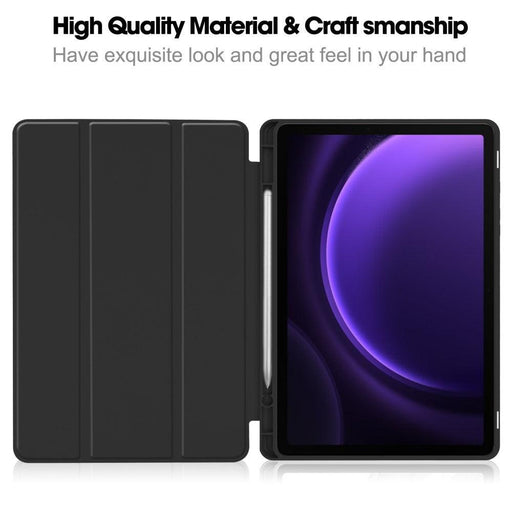 For Samsung Galaxy Tab S9 FE 10.9 Leather Case Tri-fold Stand Pen Slot Tablet Cover - Black - buy-cases