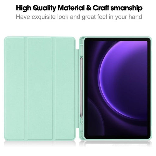 For Samsung Galaxy Tab S9 FE 10.9 Leather Case Tri-fold Stand Pen Slot Tablet Cover - Mint Green - buy-cases