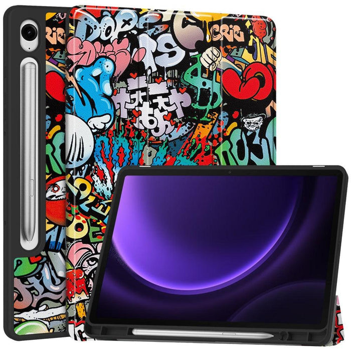 For Samsung Galaxy Tab S9 FE 10.9 / Tab S9 11 Case Leather Pattern Printing Smart Tablet Cover with Pencil Holder - Graffiti - buy-cases