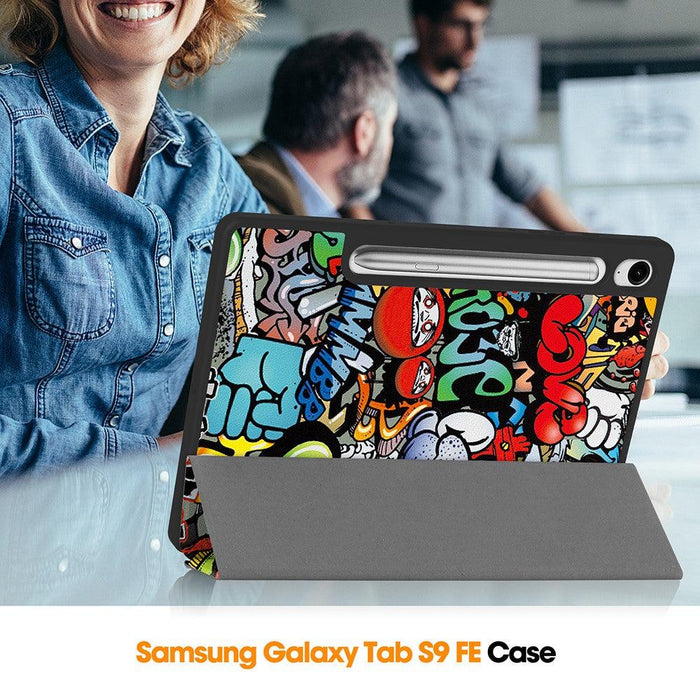 For Samsung Galaxy Tab S9 FE 10.9 / Tab S9 11 Case Leather Pattern Printing Smart Tablet Cover with Pencil Holder - Graffiti - buy-cases