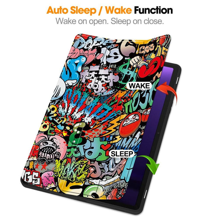 For Samsung Galaxy Tab S9 FE 10.9 / Tab S9 11 Case Leather Pattern Printing Smart Tablet Cover with Pencil Holder - Graffiti - buy-cases