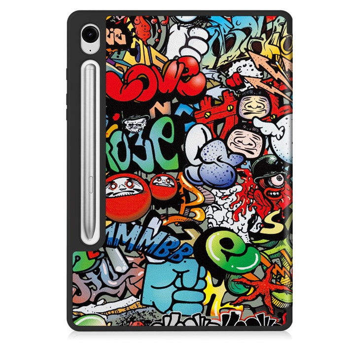 For Samsung Galaxy Tab S9 FE 10.9 / Tab S9 11 Case Leather Pattern Printing Smart Tablet Cover with Pencil Holder - Graffiti - buy-cases