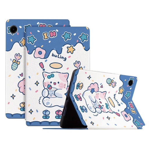 For Samsung Galaxy Tab A9 8.7 Smart Cover PU Leather Cartoon Pattern Stand Tablet Case - Angel Kitty - buy-cases