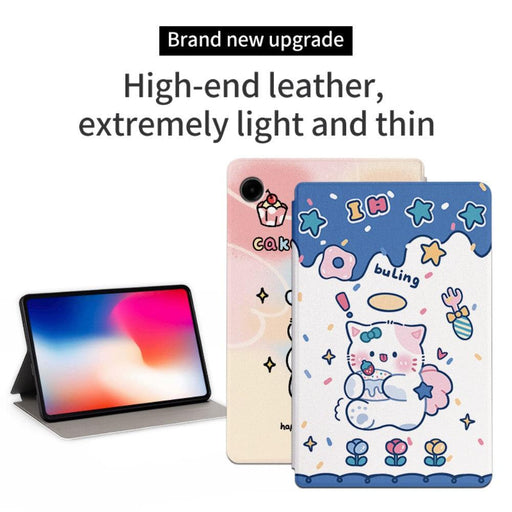 For Samsung Galaxy Tab A9 8.7 Smart Cover PU Leather Cartoon Pattern Stand Tablet Case - Angel Kitty - buy-cases