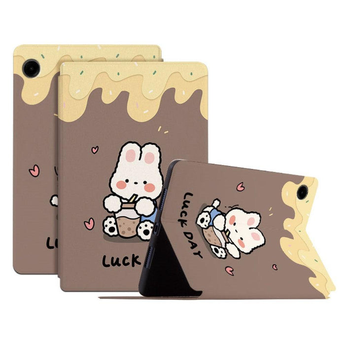 For Samsung Galaxy Tab A9 8.7 Smart Cover PU Leather Cartoon Pattern Stand Tablet Case - Milk Tea Rabbit - buy-cases