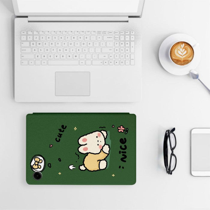 For Samsung Galaxy Tab A9 8.7 Smart Cover PU Leather Cartoon Pattern Stand Tablet Case - Milk Tea Rabbit - buy-cases