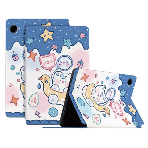 For Samsung Galaxy Tab A9 8.7 Smart Cover PU Leather Cartoon Pattern Stand Tablet Case - Swimming Kitty - buy-cases