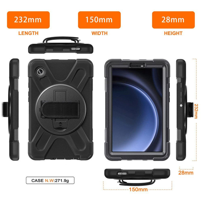 For Samsung Galaxy Tab A9 8.7 Case Rotary Kickstand PC+Silicone Hand Strap Tablet Cover - Black - buy-cases