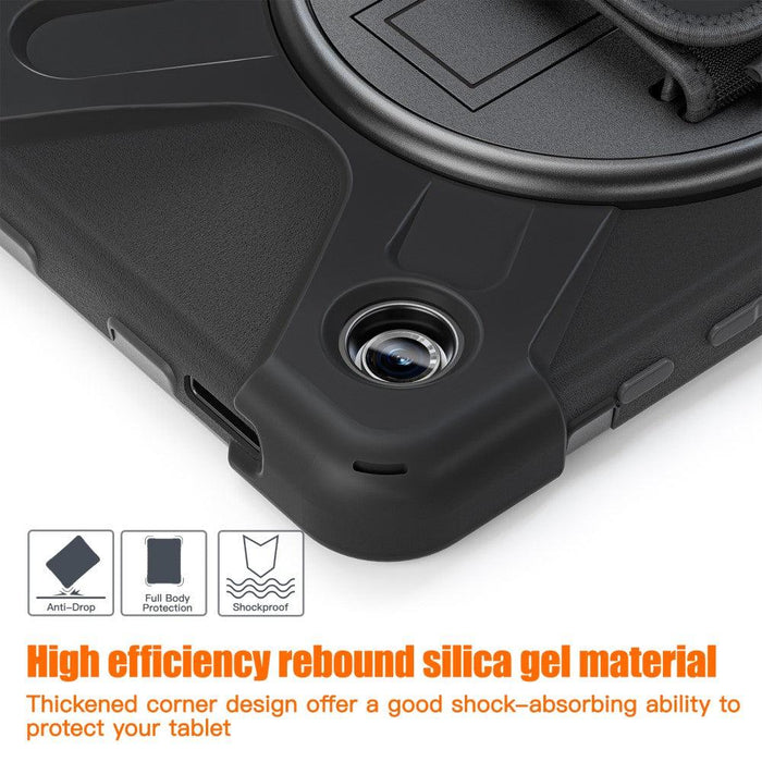 For Samsung Galaxy Tab A9 8.7 Case Rotary Kickstand PC+Silicone Hand Strap Tablet Cover - Black - buy-cases