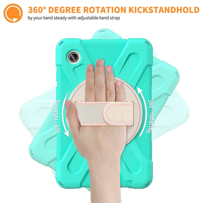 For Samsung Galaxy Tab A9 8.7 Case Rotary Kickstand PC+Silicone Hand Strap Tablet Cover - Mint Green - buy-cases