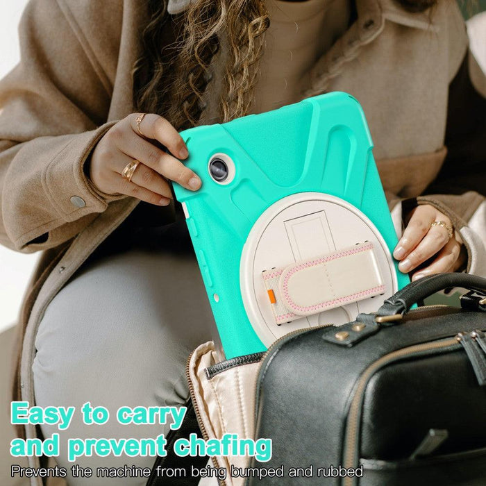 For Samsung Galaxy Tab A9 8.7 Case Rotary Kickstand PC+Silicone Hand Strap Tablet Cover - Mint Green - buy-cases