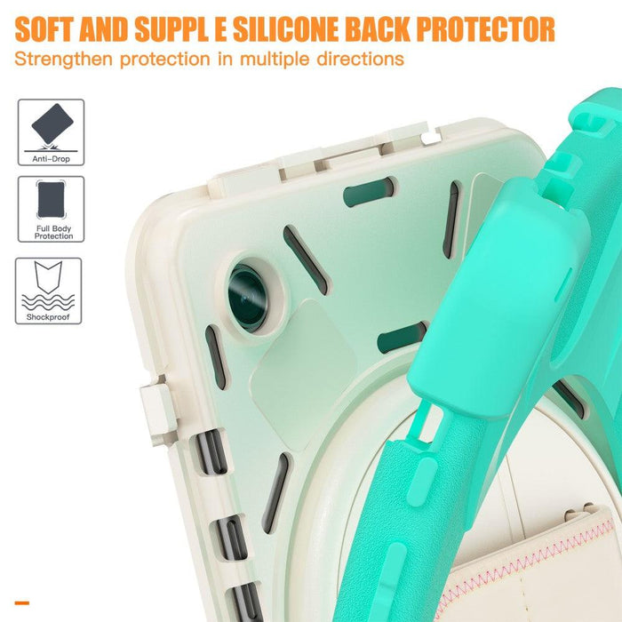 For Samsung Galaxy Tab A9 8.7 Case Rotary Kickstand PC+Silicone Hand Strap Tablet Cover - Mint Green - buy-cases