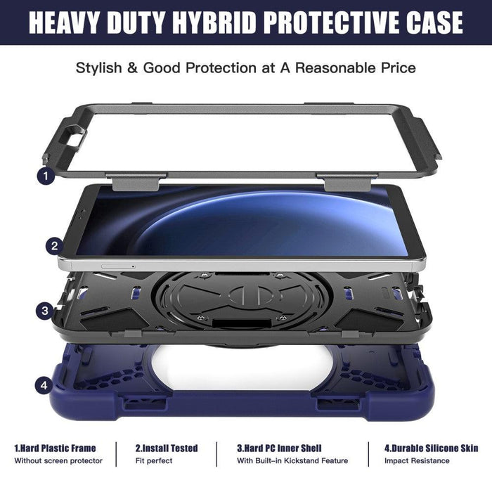 For Samsung Galaxy Tab A9 8.7 Case Rotary Kickstand PC+Silicone Hand Strap Tablet Cover - Navy Blue - buy-cases