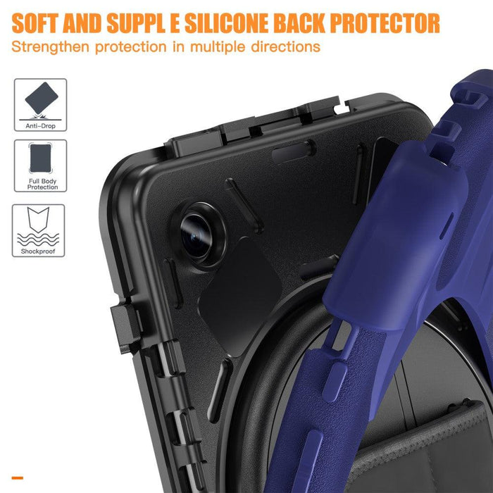 For Samsung Galaxy Tab A9 8.7 Case Rotary Kickstand PC+Silicone Hand Strap Tablet Cover - Navy Blue - buy-cases