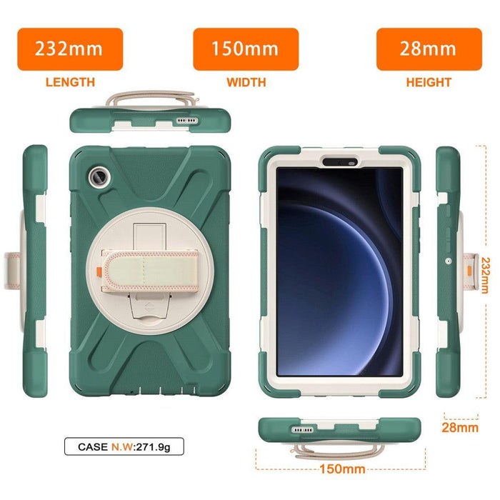 For Samsung Galaxy Tab A9 8.7 Case Rotary Kickstand PC+Silicone Hand Strap Tablet Cover - Emerald Green - buy-cases