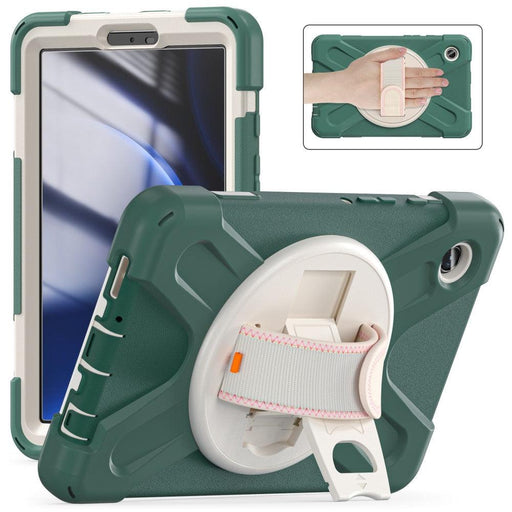 For Samsung Galaxy Tab A9 8.7 Case Rotary Kickstand PC+Silicone Hand Strap Tablet Cover - Emerald Green - buy-cases