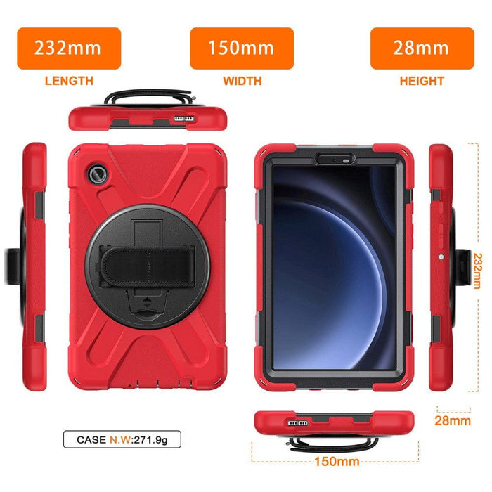 For Samsung Galaxy Tab A9 8.7 Case Rotary Kickstand PC+Silicone Hand Strap Tablet Cover - Red - buy-cases