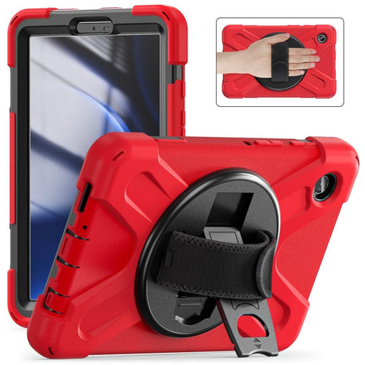 For Samsung Galaxy Tab A9 8.7 Case Rotary Kickstand PC+Silicone Hand Strap Tablet Cover - Red - buy-cases