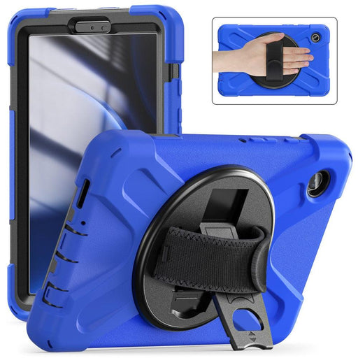 For Samsung Galaxy Tab A9 8.7 Case Rotary Kickstand PC+Silicone Hand Strap Tablet Cover - Blue - buy-cases