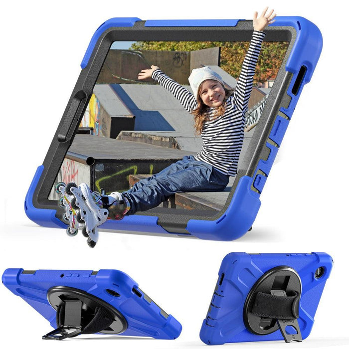 For Samsung Galaxy Tab A9 8.7 Case Rotary Kickstand PC+Silicone Hand Strap Tablet Cover - Blue - buy-cases