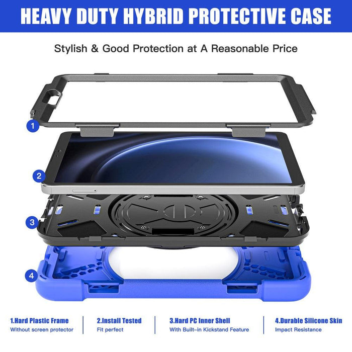 For Samsung Galaxy Tab A9 8.7 Case Rotary Kickstand PC+Silicone Hand Strap Tablet Cover - Blue - buy-cases