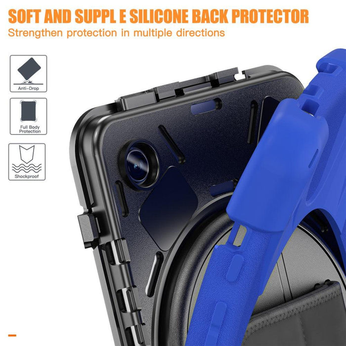 For Samsung Galaxy Tab A9 8.7 Case Rotary Kickstand PC+Silicone Hand Strap Tablet Cover - Blue - buy-cases