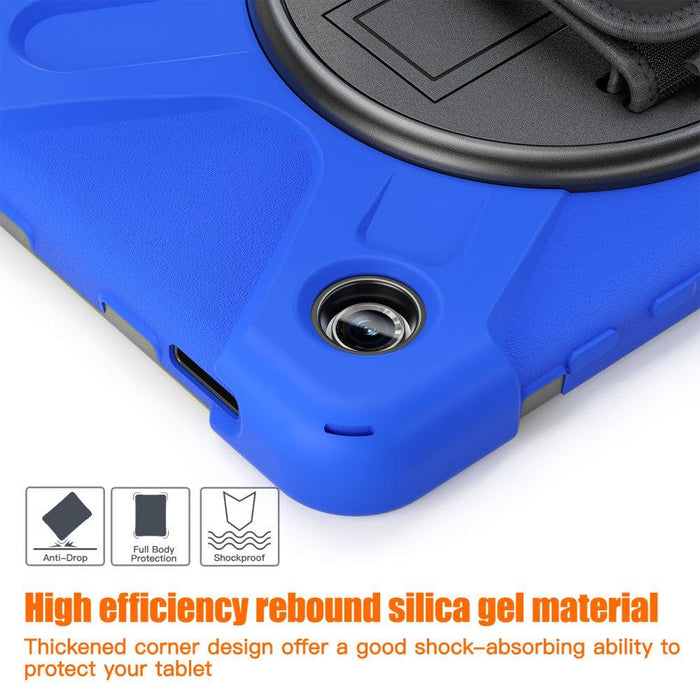 For Samsung Galaxy Tab A9 8.7 Case Rotary Kickstand PC+Silicone Hand Strap Tablet Cover - Blue - buy-cases