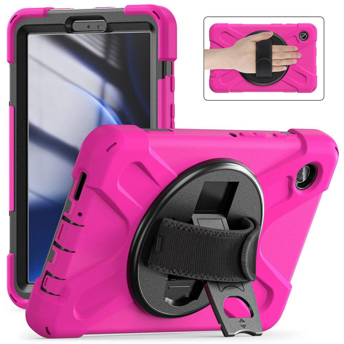 For Samsung Galaxy Tab A9 8.7 Case Rotary Kickstand PC+Silicone Hand Strap Tablet Cover - Rose - buy-cases