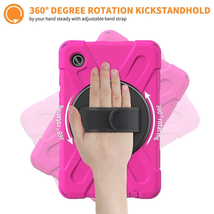 For Samsung Galaxy Tab A9 8.7 Case Rotary Kickstand PC+Silicone Hand Strap Tablet Cover - Rose - buy-cases