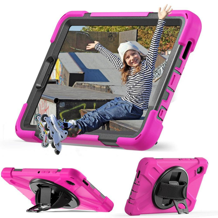 For Samsung Galaxy Tab A9 8.7 Case Rotary Kickstand PC+Silicone Hand Strap Tablet Cover - Rose - buy-cases