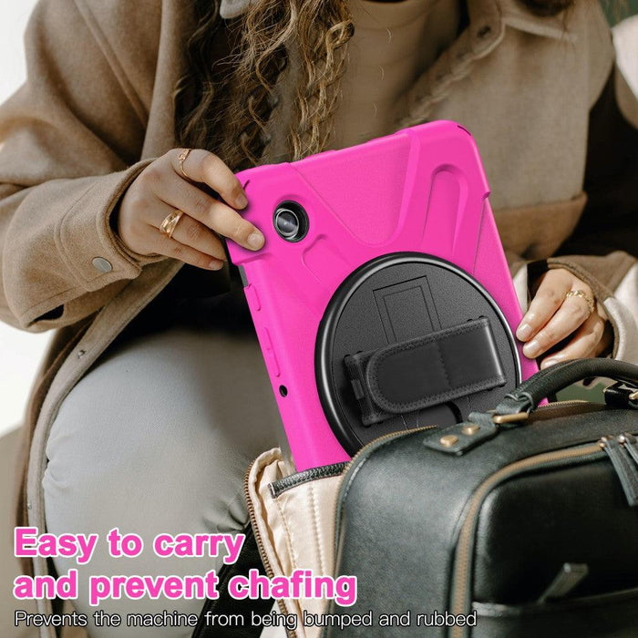 For Samsung Galaxy Tab A9 8.7 Case Rotary Kickstand PC+Silicone Hand Strap Tablet Cover - Rose - buy-cases