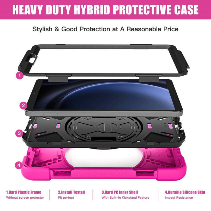 For Samsung Galaxy Tab A9 8.7 Case Rotary Kickstand PC+Silicone Hand Strap Tablet Cover - Rose - buy-cases