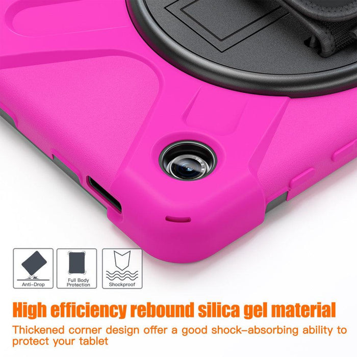 For Samsung Galaxy Tab A9 8.7 Case Rotary Kickstand PC+Silicone Hand Strap Tablet Cover - Rose - buy-cases